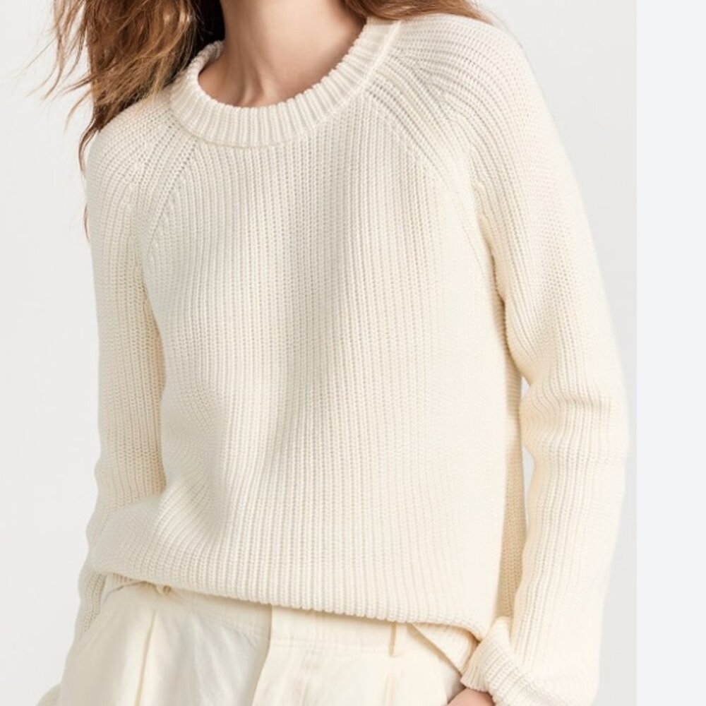 Jenni Kayne cotton fisherman crewneck sweater Sz S ivory